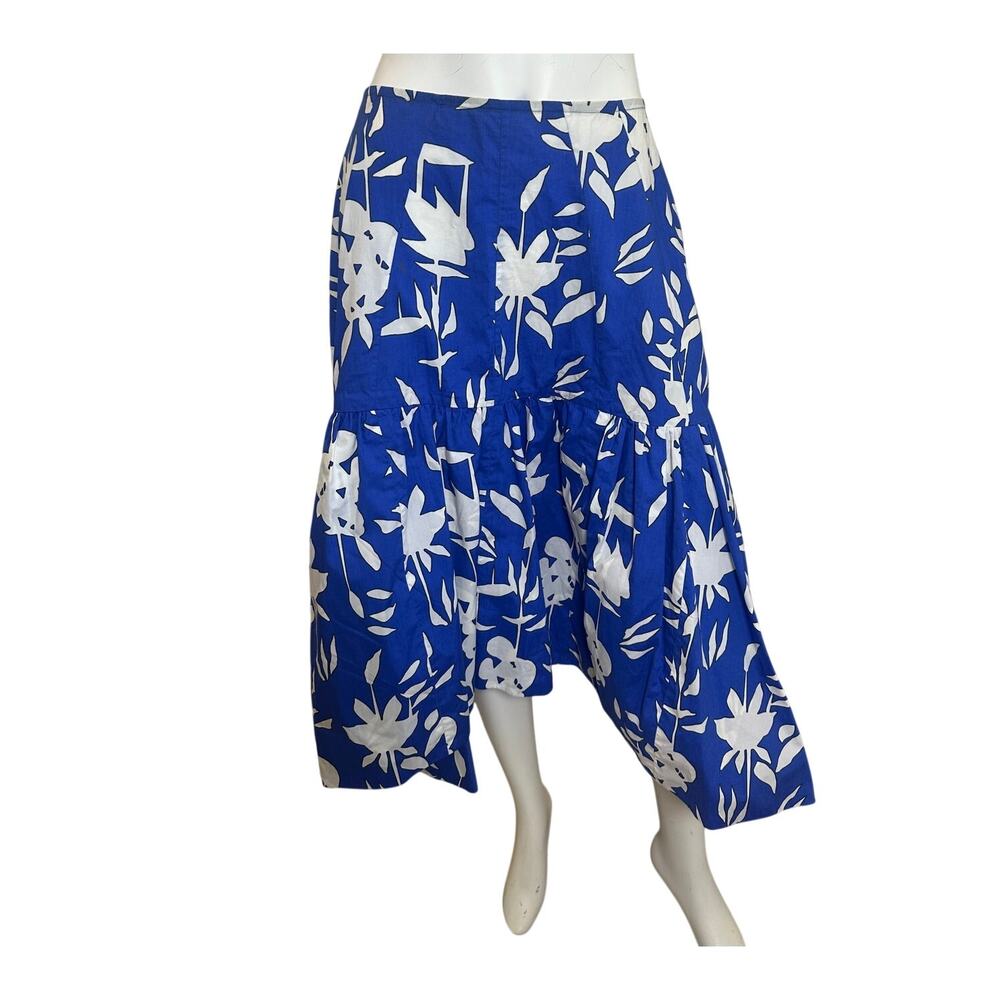 Marni Skirt IT 38/2-4 Blue White Floral Cotton Asymmetric Flounce Midi Italy